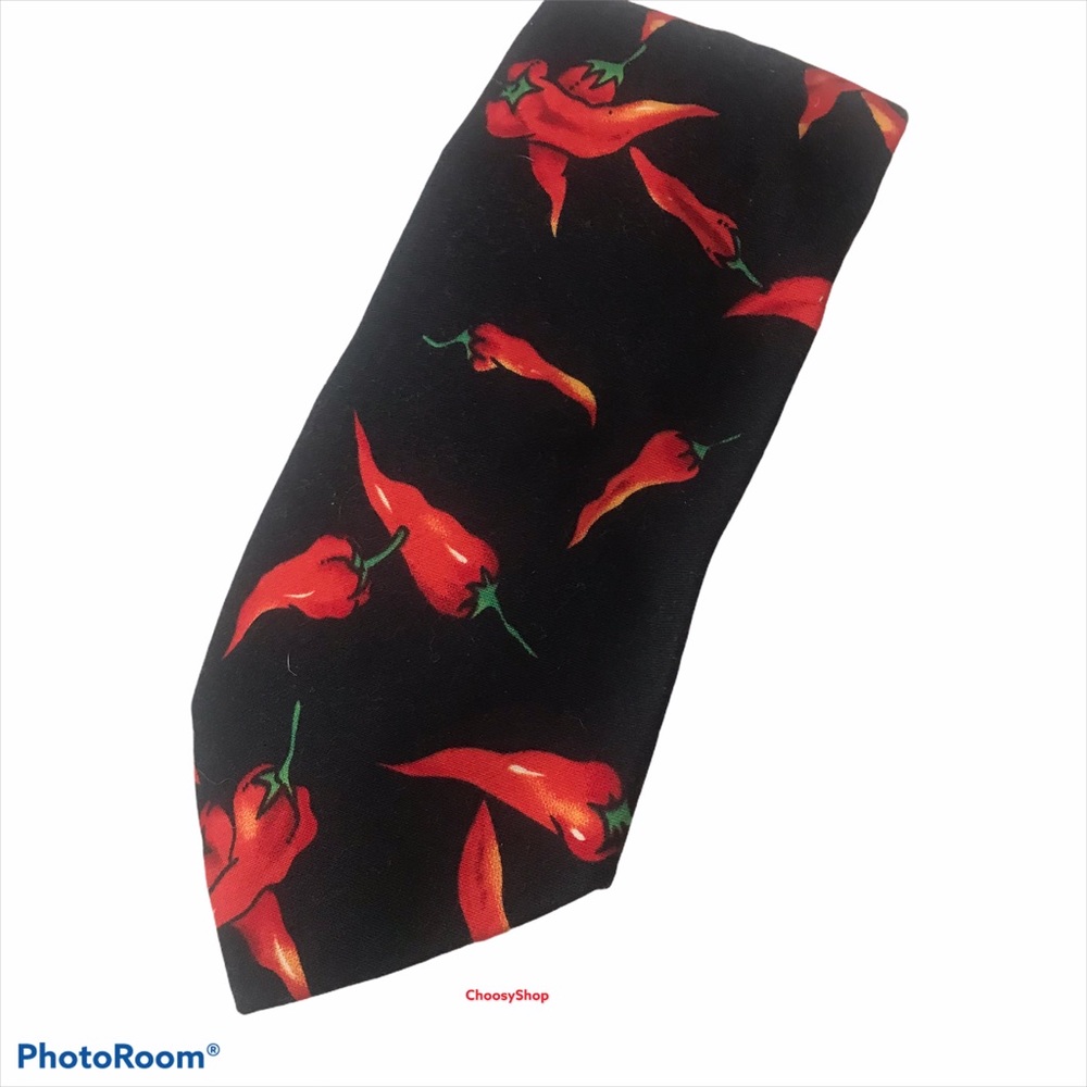 Tie Red Hot Chile Peppers on Black Cotton by Dem Crazy